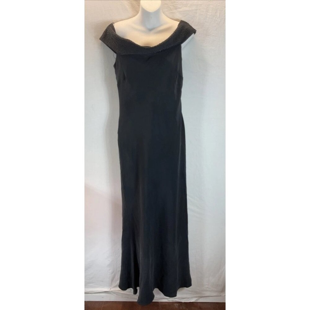 VTG Ralph Lauren formal Black beaded Dress 12 Silk Witchy fairy goth sleeveless